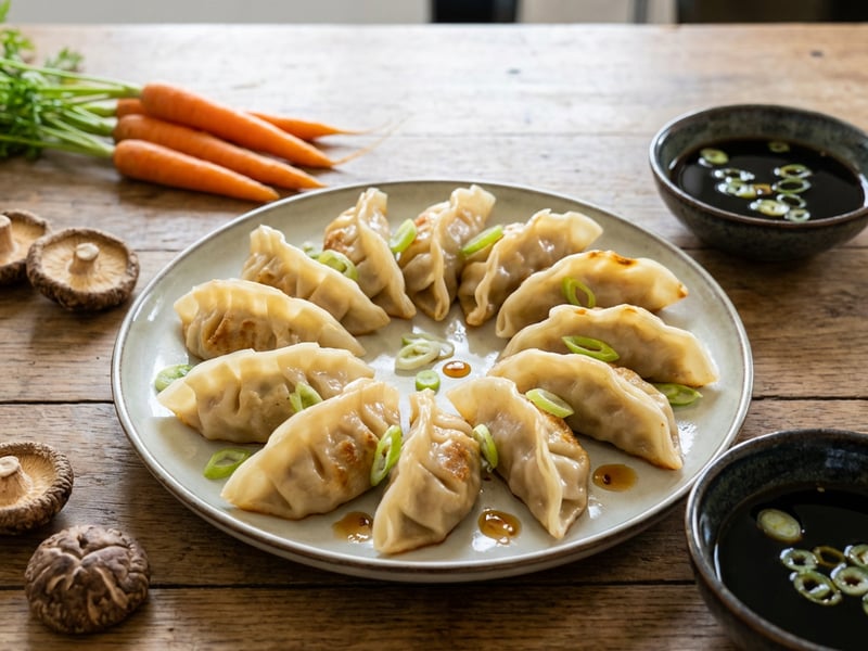 Gyoza dumplings with tofu and vegetables