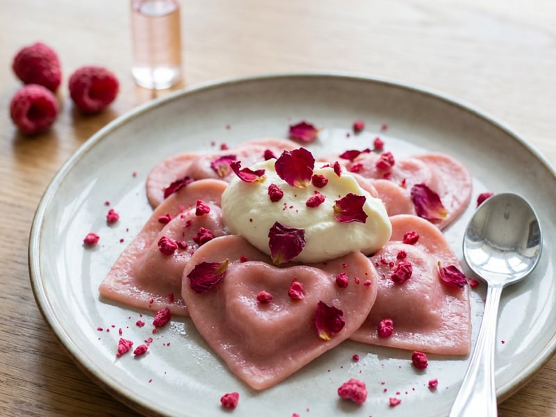 Sweet Pasta Hearts with Mascarpone and Roses