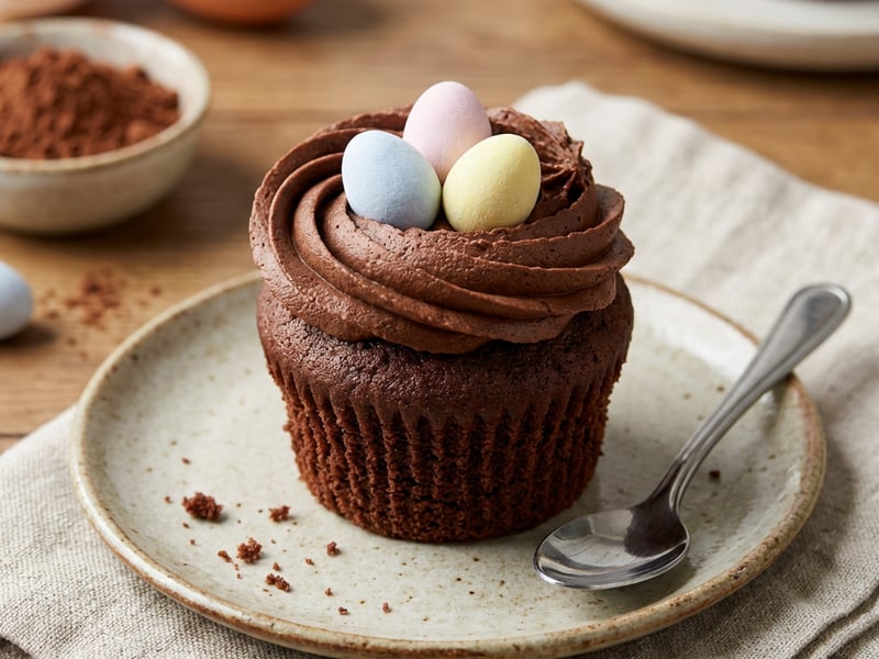 Velikonoční čokoládové cupcakes s hnízdem a vajíčky