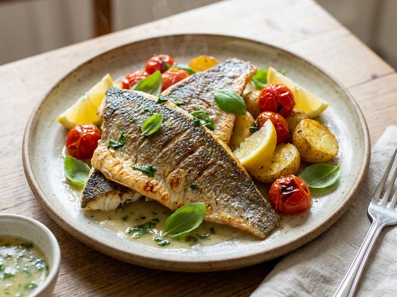 Sea Bream with Tomatoes and Roasted Potatoes