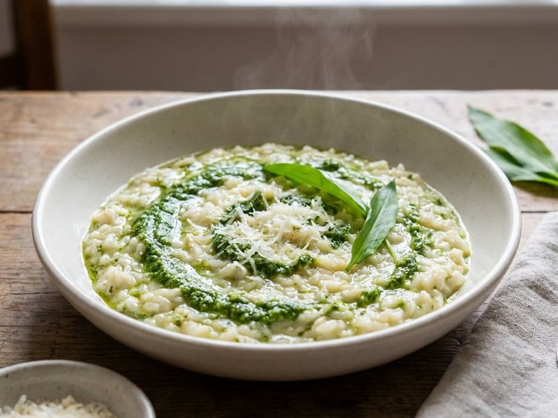 Krémové italské risotto s pestem z medvědího česneku