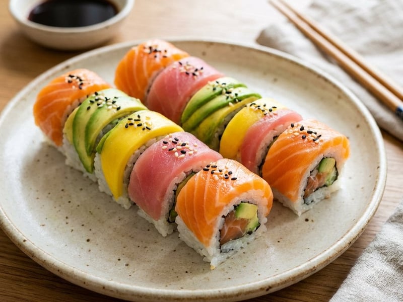 Rainbow sushi rolky