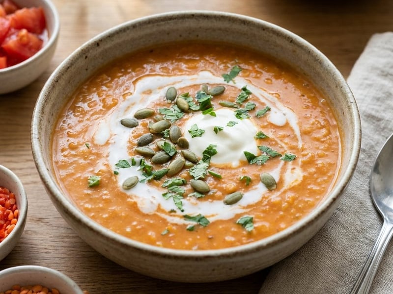 Creamy lentil soup with tomatoes