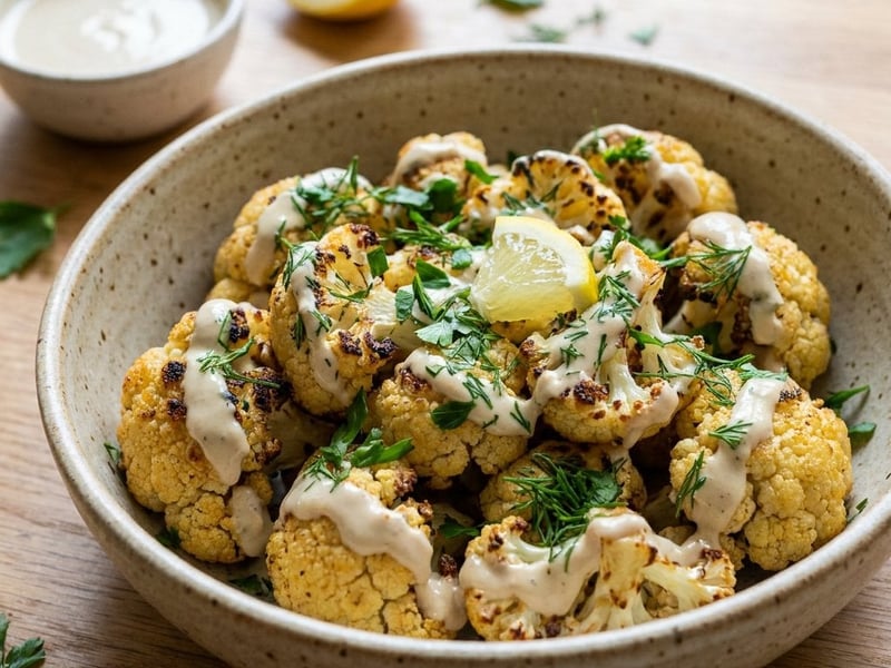 Pečený květák s tahini omáčkou | Zdravá a křupavá pochoutka
