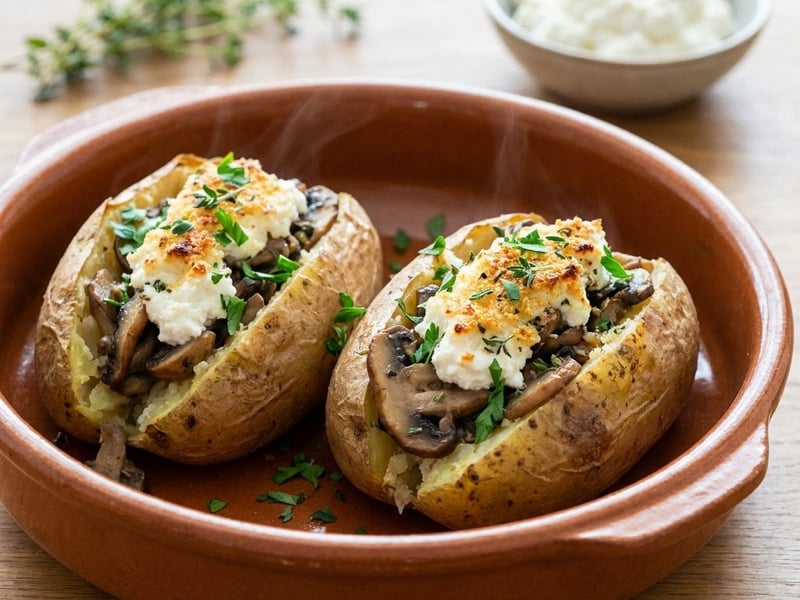 Baked potatoes with mushrooms | Healthy and quick lunch