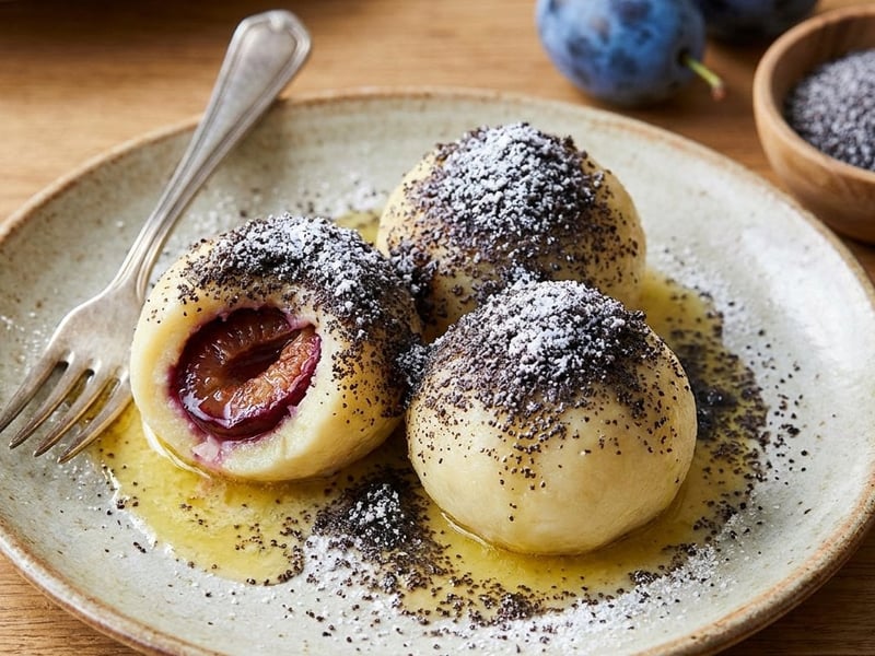Plum dumplings from potato dough