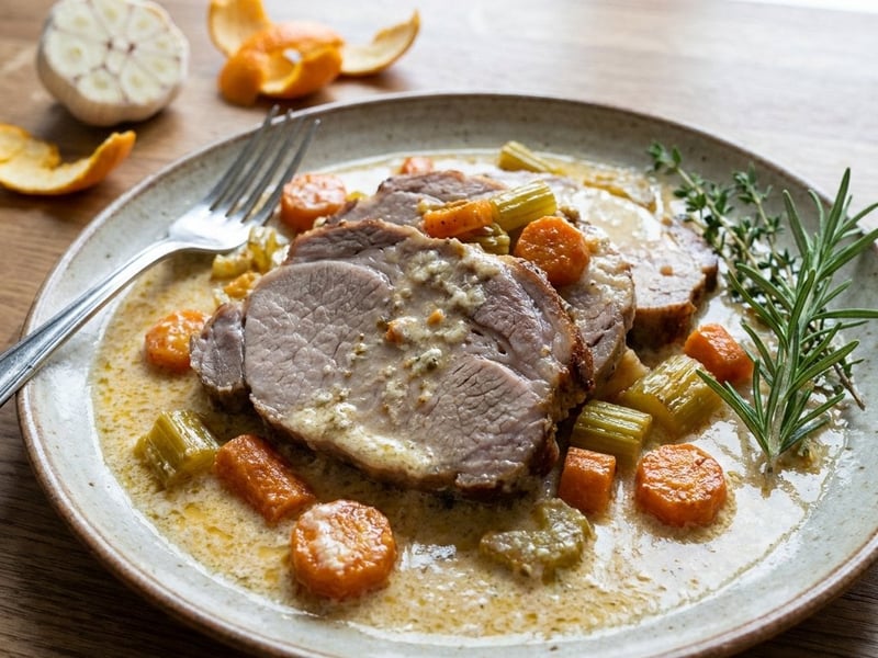 Pork neck with rosemary baked in milk