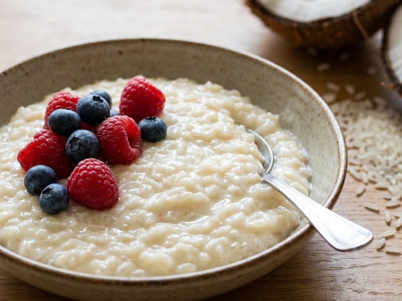 Rice cooked in coconut milk with fresh fruit