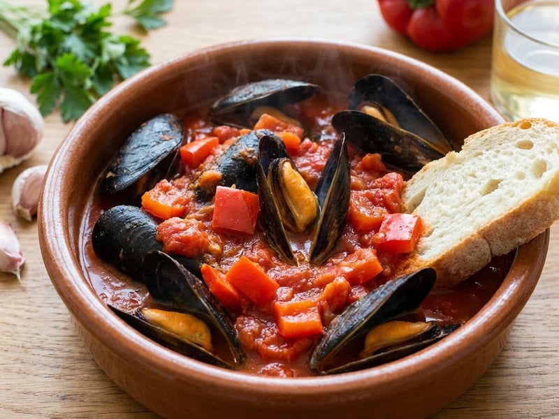 Sailor-style Mussels with Bell Pepper and Tomatoes