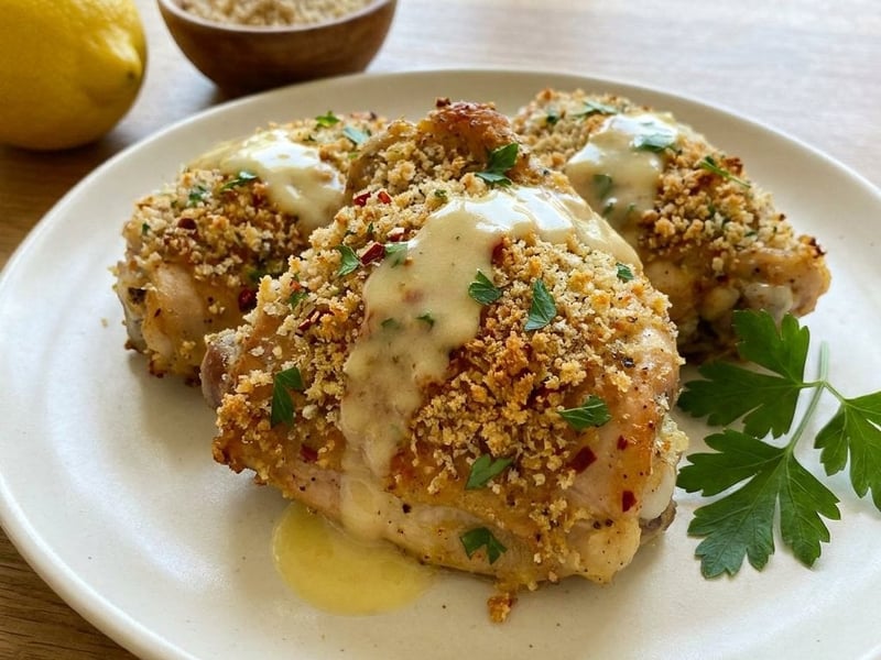 Chicken in Aromatic Breadcrumbs with Lemon Sauce