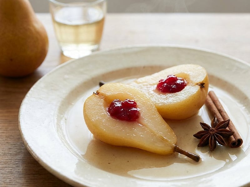 Pear cooked in wine