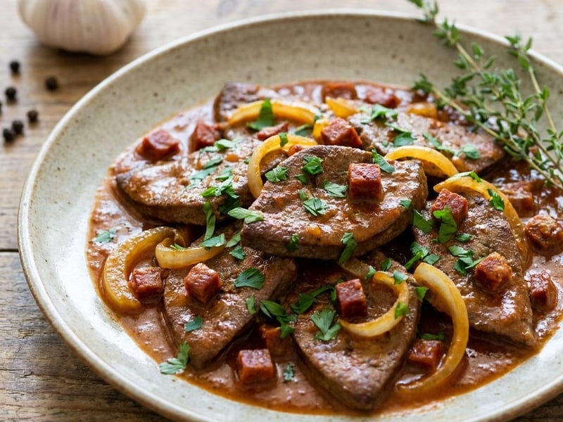 Pork Liver with Chorizo Sauce