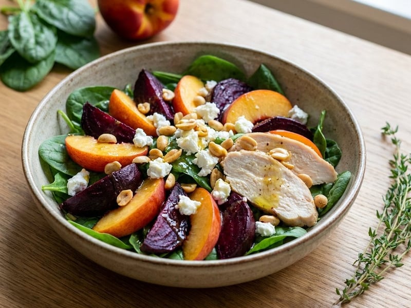 Chicken salad with beetroot and nectarine