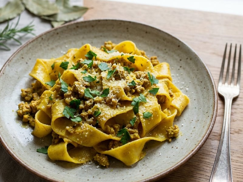 Pappardelle with Minced Meat and Turmeric