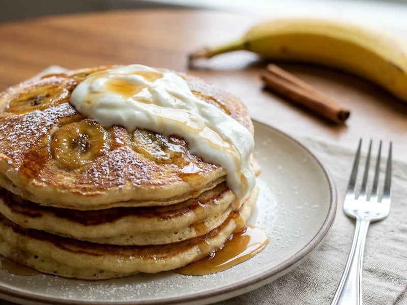Pancakes with yogurt and bananas