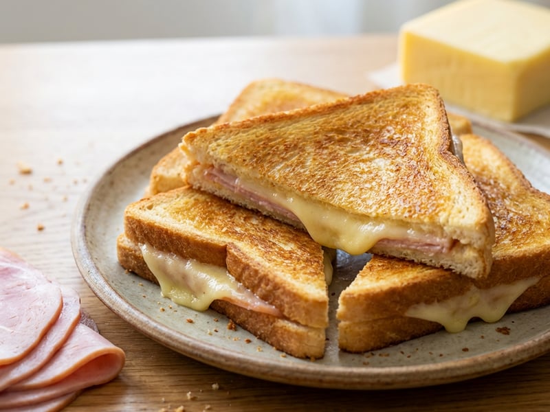 Baked toasts with ham and cheese