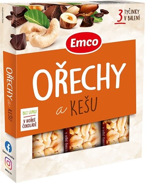 Emco Tyčinky s ořechy a kešu 3x35g