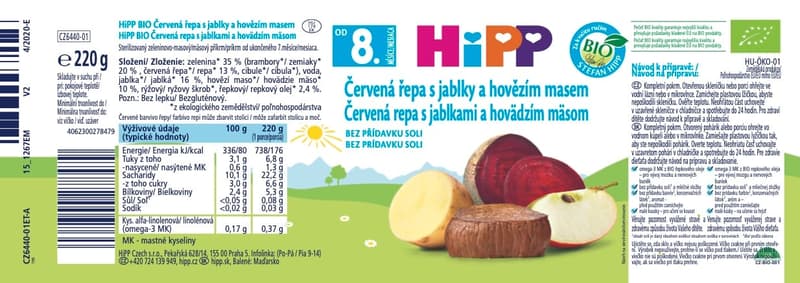 HiPP BIO Červená řepa s jablky a hovězím masem