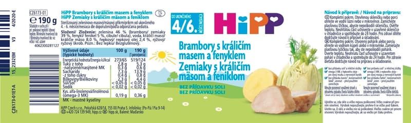 HiPP Brambory s králičím masem a fenyklem