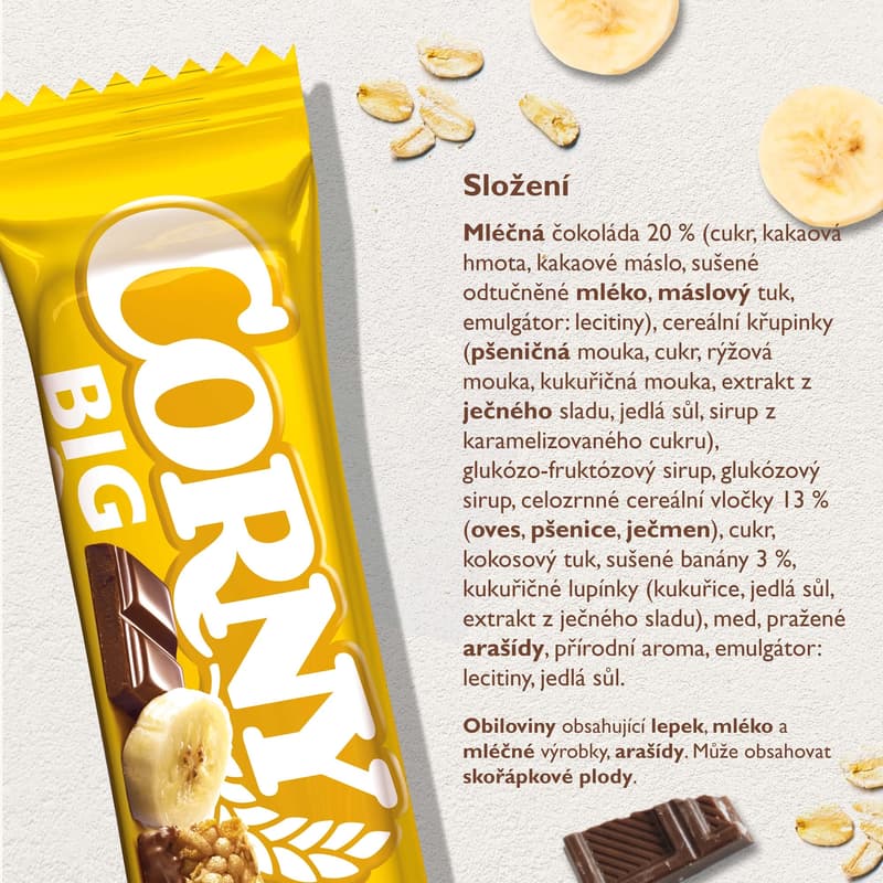 Corny Big cereal bar with bananas in milk chocolate