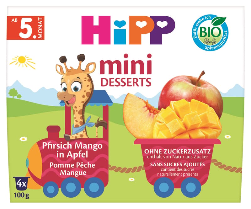 HiPP BIO Ovocný příkrm jablka a broskve (4×100 g)
