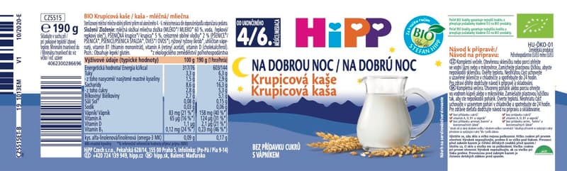 HiPP BIO Kaše na dobrou noc krupicová