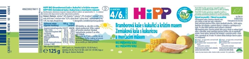 HiPP BIO Bramborová kaše s kukuřicí a krůtím masem