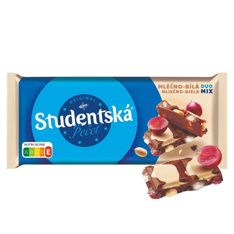 Orion Studentská Pečeť milk and white chocolate with peanuts, raisins and jelly