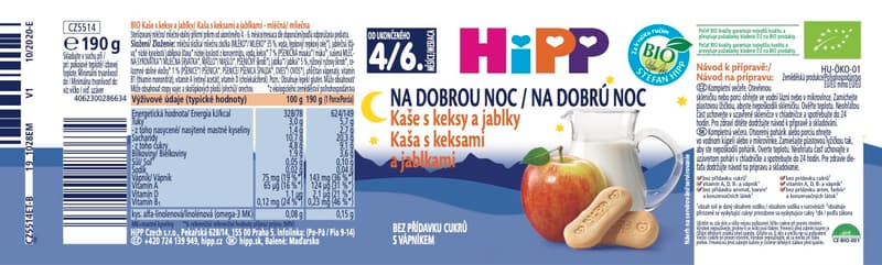 HiPP BIO Kaše na dobrou noc s keksy a jablky