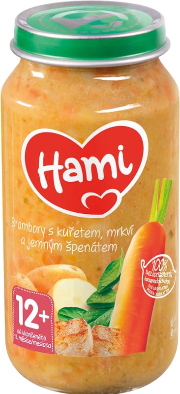 Hami Příkrm brambory s kuřetem, mrkví a jemným špenátem
