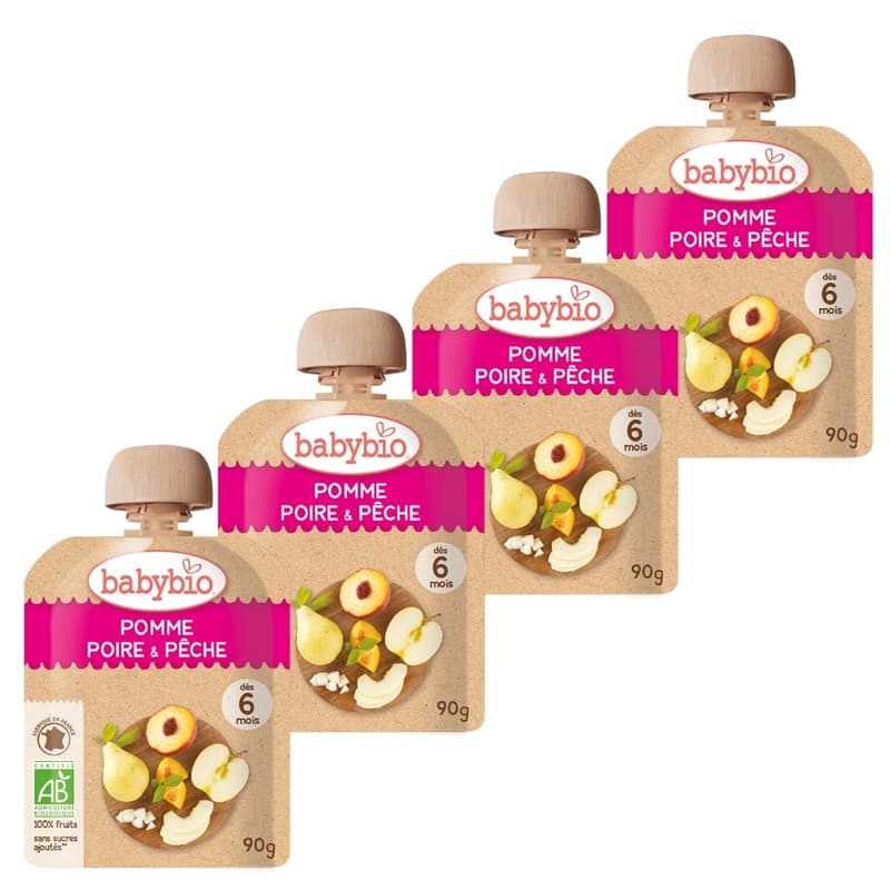 Babybio BIO Jablko s hruškou a broskví (4×90g)