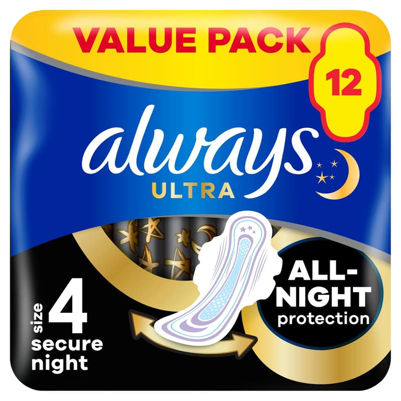 Always Ultra Secure Night Hygienické vložky s křidélky