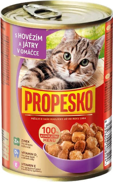Propesko Konzerva pro kočky s hovězím a játry v omáčce