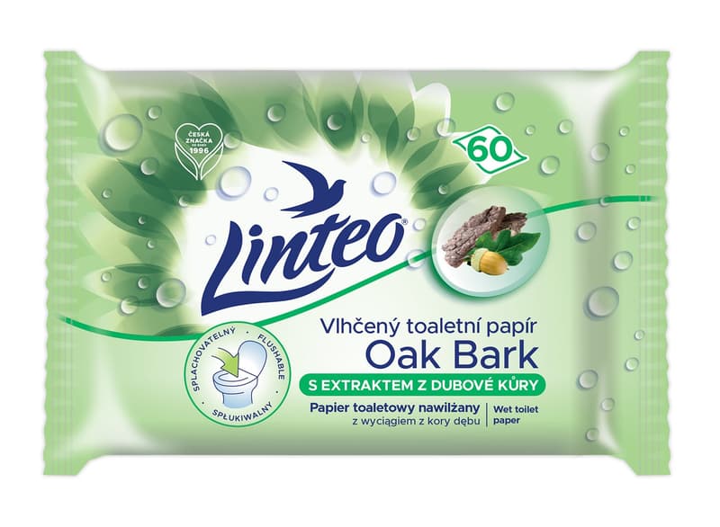 Linteo wet toilet paper with oak bark flushable