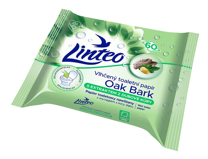 Linteo wet toilet paper with oak bark flushable