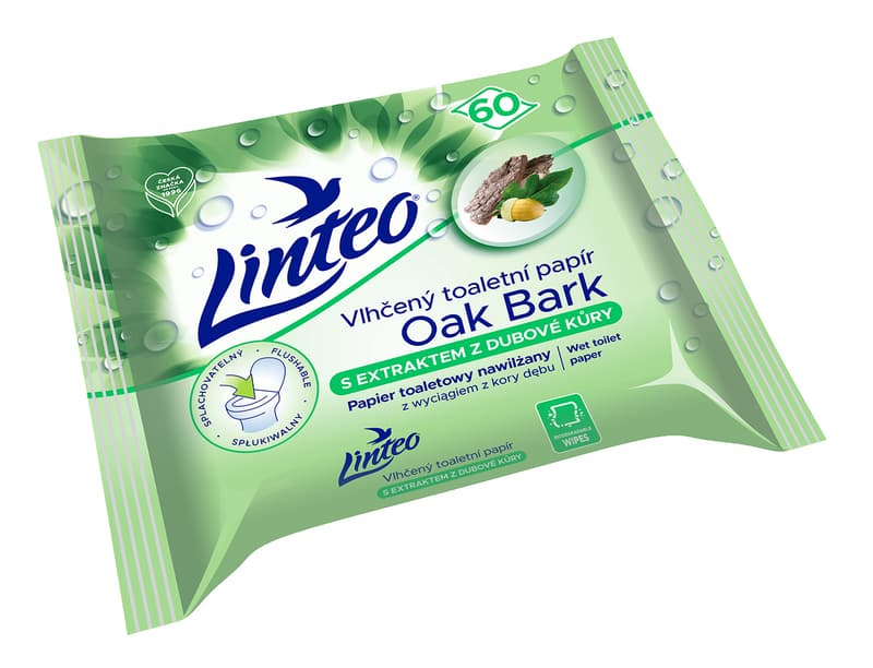 Linteo wet toilet paper with oak bark flushable