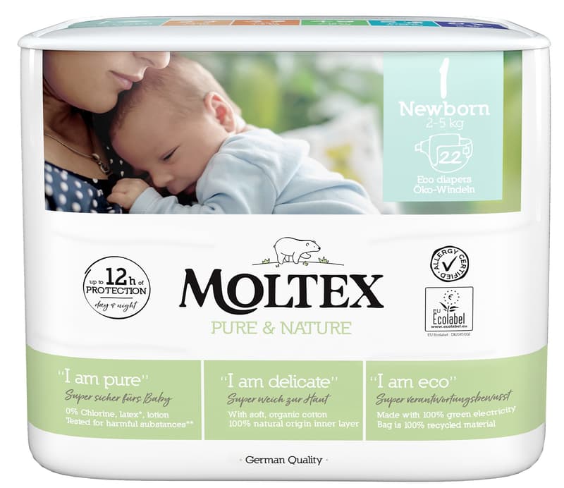 Moltex Pure & Nature BIO Disposable newborn baby diapers 2 – 4 kg (Size 1)