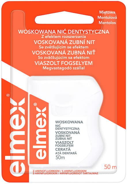 Elmex Waxed menthol dental floss with aminfluoride and increasing effect of 50m