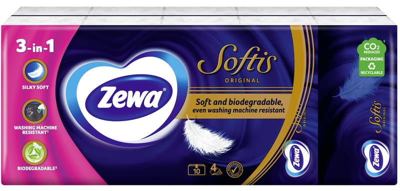 Zewa Softis Standard handkerchiefs 4 ply 10x9pcs