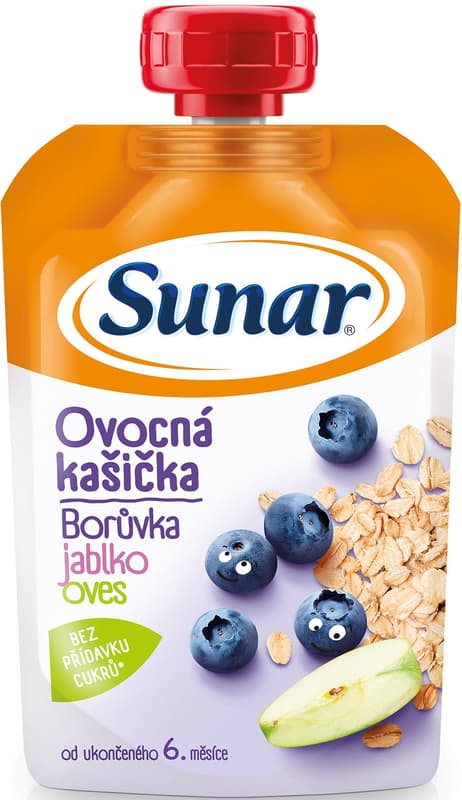 Sunar Kašička ovocná kapsička borůvka, jablko a ovesné vločky od 6. měsíce
