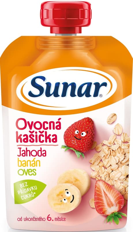 Sunar Kašička ovocná kapsička jahoda, banán a ovesné vločky od 6. měsíce