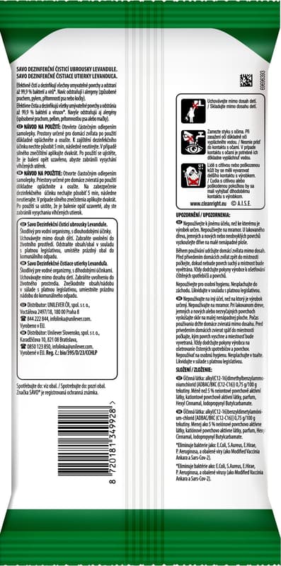 Savo Univerzální čisticí a dezinfekční ubrousky levandule