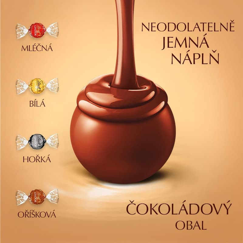 Lindt Bonboniéra LINDOR čokoládové pralinky směs zlatý mix