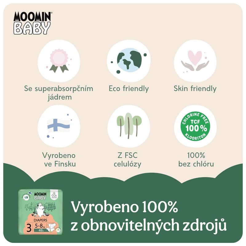 Moomin Baby EKO Jednorázové plenky midi 3 (5–8 kg)