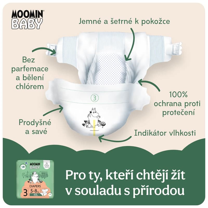 Moomin Baby EKO Jednorázové plenky midi 3 (5–8 kg)