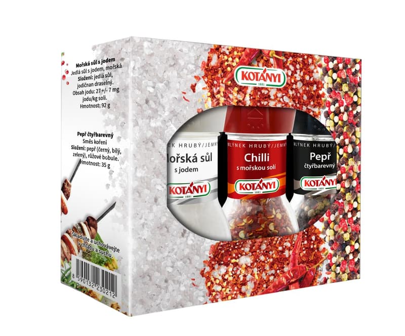 Kotányi Box with 3 grinders (pepper, salt, chilli)