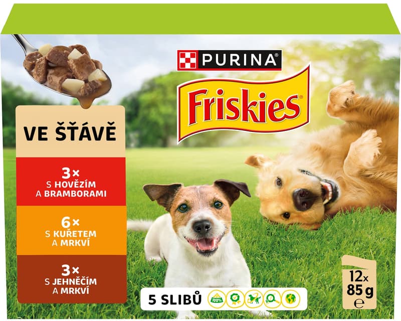 Friskies Adult kapsičky pro psy hovězí, kuře, jehněčí ve šťávě 12×85 g