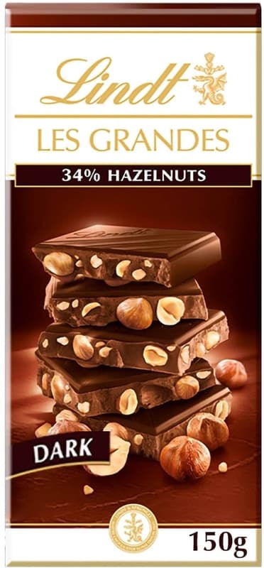 Lindt Chocolate Les Grandes Bitter with whole hazelnut kernels