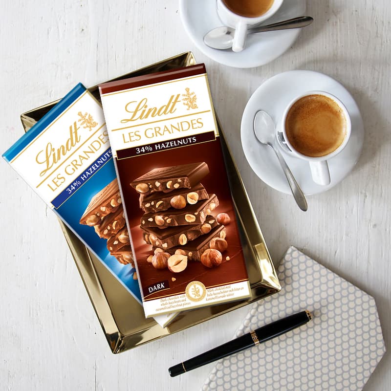Lindt Chocolate Les Grandes Bitter with whole hazelnut kernels