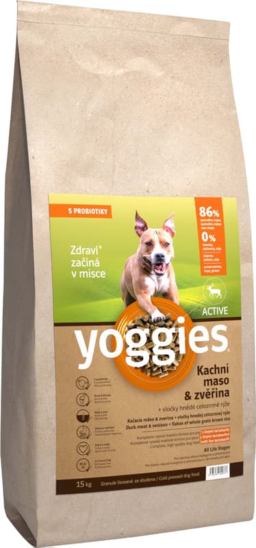 Yoggies Active Kachní maso a zvěřina – granule s laktobacily pro psy